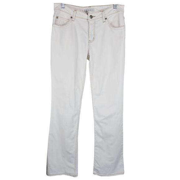 CABI Midrise Boot Cut Jean Cream Brown Stitching Women's Size 6 - Picture 1 of 4